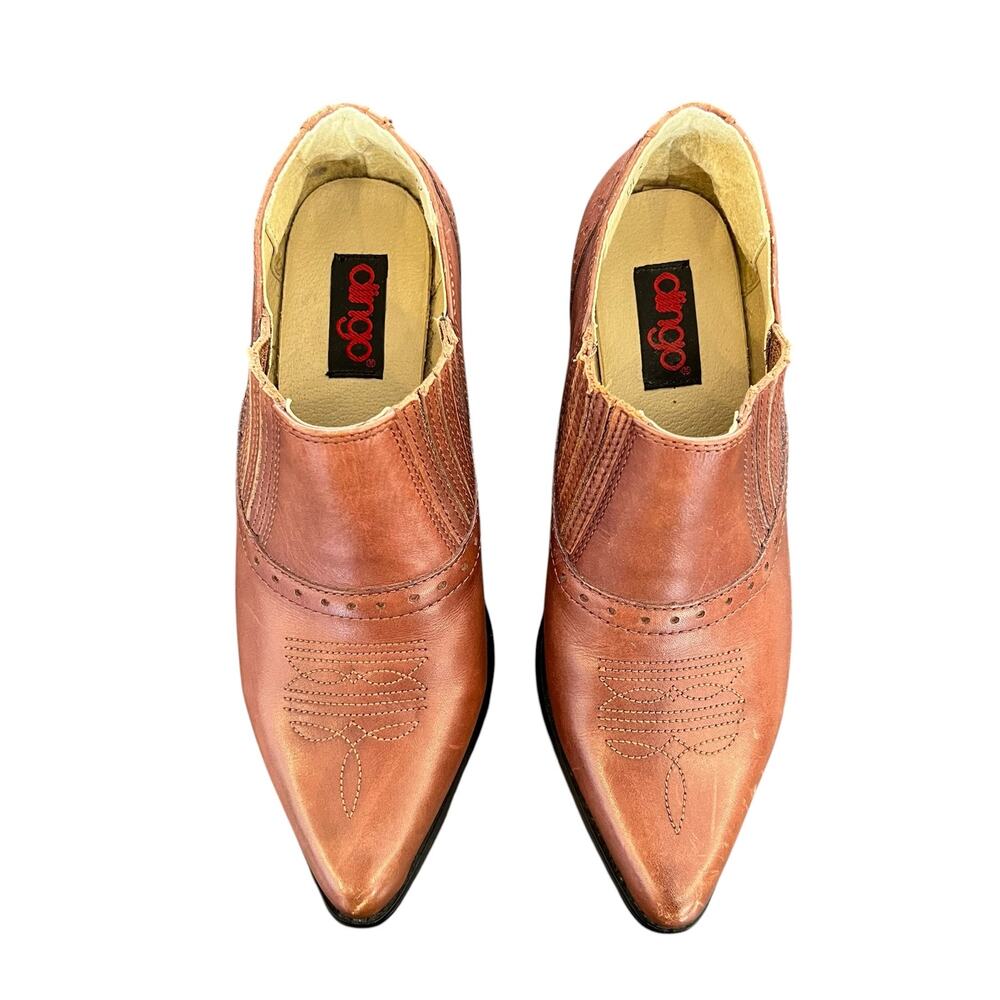 Dingo Leather Western Chelsea Ankle Boots Women’s 7 Brown Pointed Toe Cowboy
